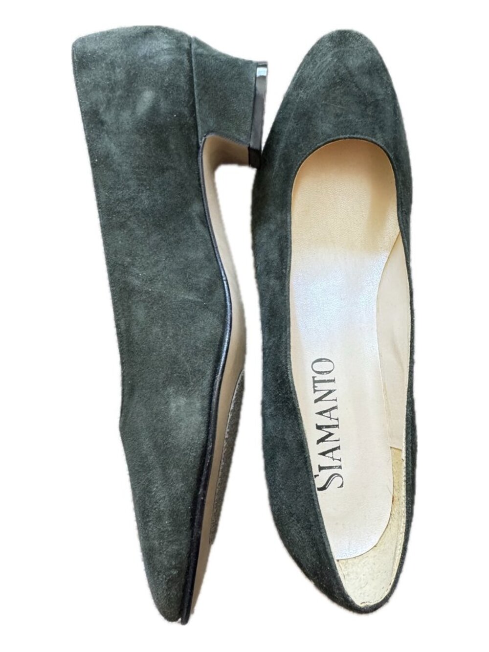 Siamanto Suede Green Kitten Heels Pumps shoes Sz 9.5 M
